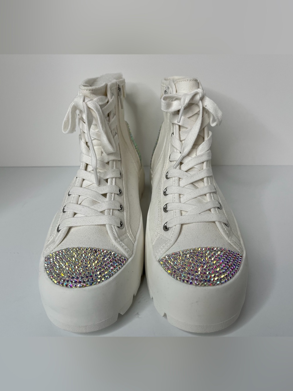 Custom White Rhinestone Toe High-Top Platform boots - Picture 1 of 5